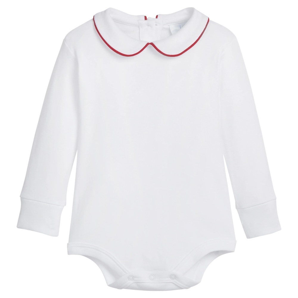 TBBC White Long Sleeve Baby Onesie with Red Trim
